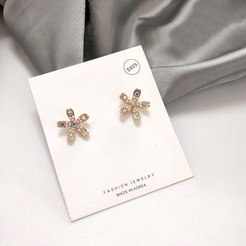 Pearl Flower Earrings Diamond Stud-Jewearrings