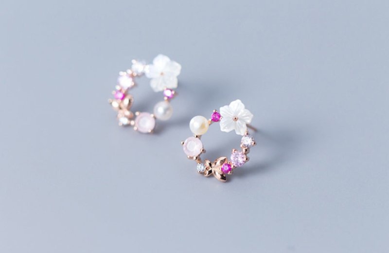 Pearl Flower Earrings Diamond Studs-Jewearrings