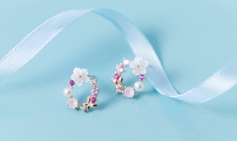 Pearl Flower Earrings Diamond Studs-Jewearrings