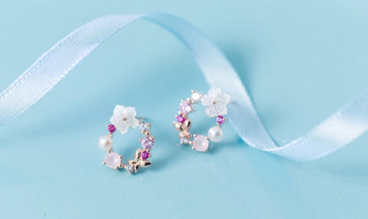 Pearl Flower Earrings Diamond Studs-Jewearrings