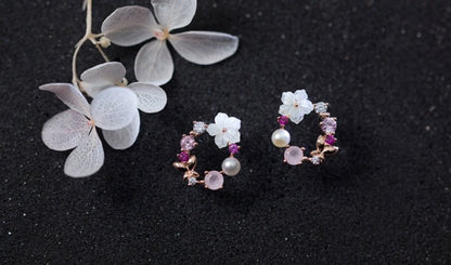 Pearl Flower Earrings Diamond Studs-Jewearrings