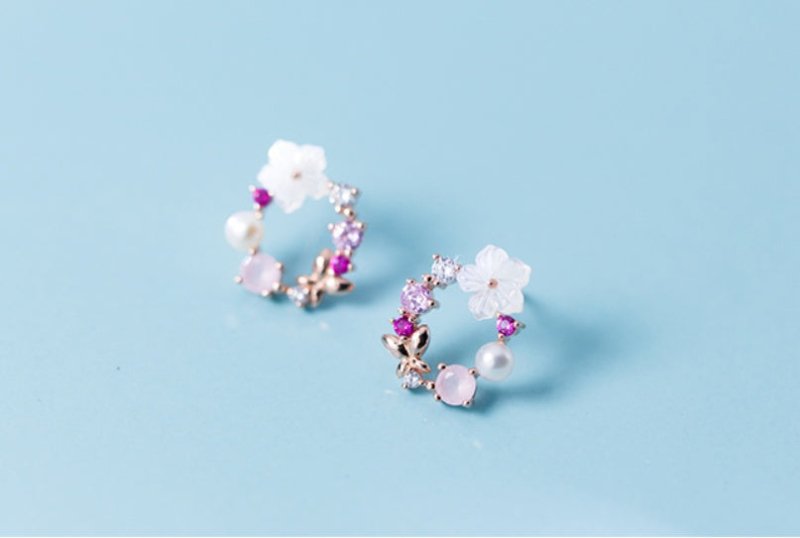 Pearl Flower Earrings Diamond Studs-Jewearrings