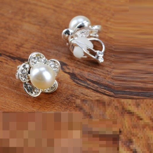 Pearl Flower Earrings Ear Clip Earrings-Jewearrings