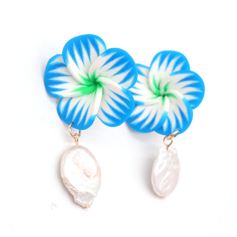 Pearl Flower Earrings European Blue-Jewearrings