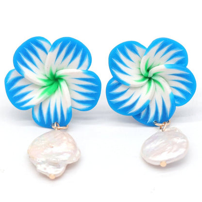 Pearl Flower Earrings European Blue-Jewearrings