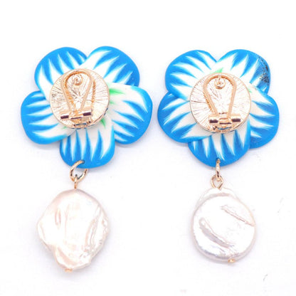 Pearl Flower Earrings European Blue-Jewearrings