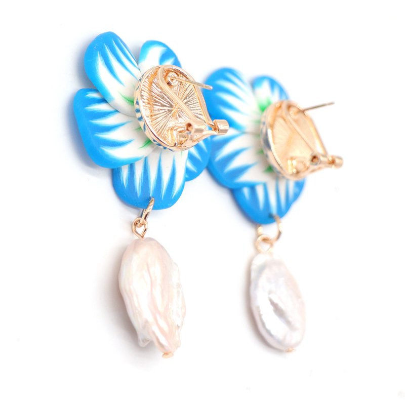 Pearl Flower Earrings European Blue-Jewearrings