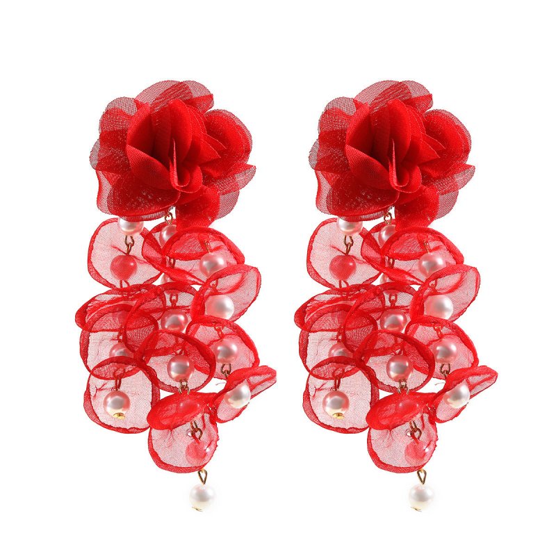 Pearl Flower Earrings - Fabric Tassel-Jewearrings