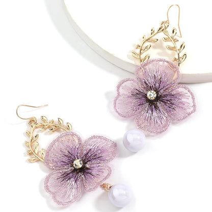 Pearl Flower Earrings Fairy Mesh Petal-Jewearrings