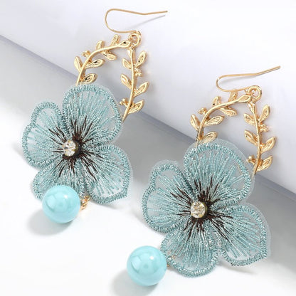 Pearl Flower Earrings Fairy Mesh Petal-Jewearrings