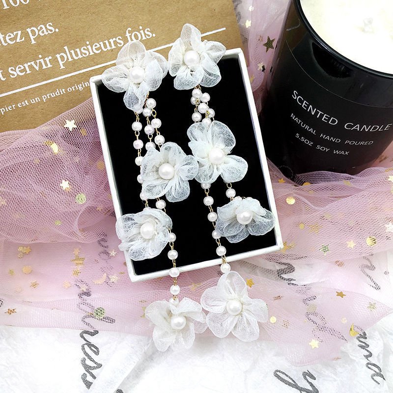 Pearl Flower Earrings Fairy Tassel Earrings-Jewearrings