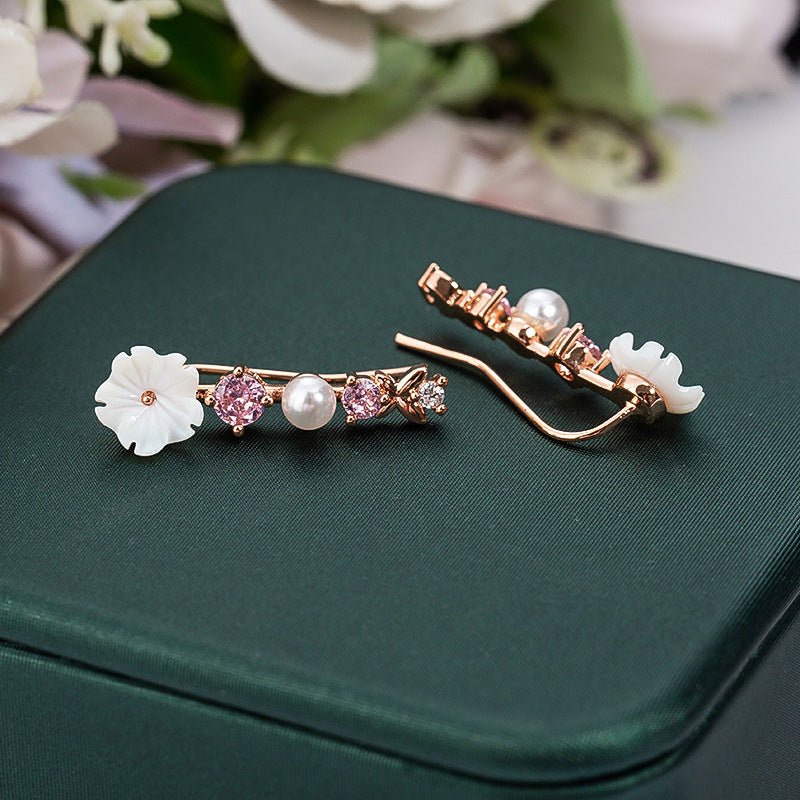 Pearl Flower Earrings Fashion Butterfly Studs-Jewearrings