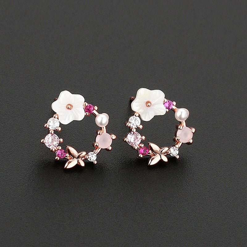 Pearl Flower Earrings Fashion Butterfly Studs-Jewearrings