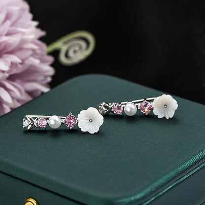 Pearl Flower Earrings Fashion Butterfly Studs-Jewearrings