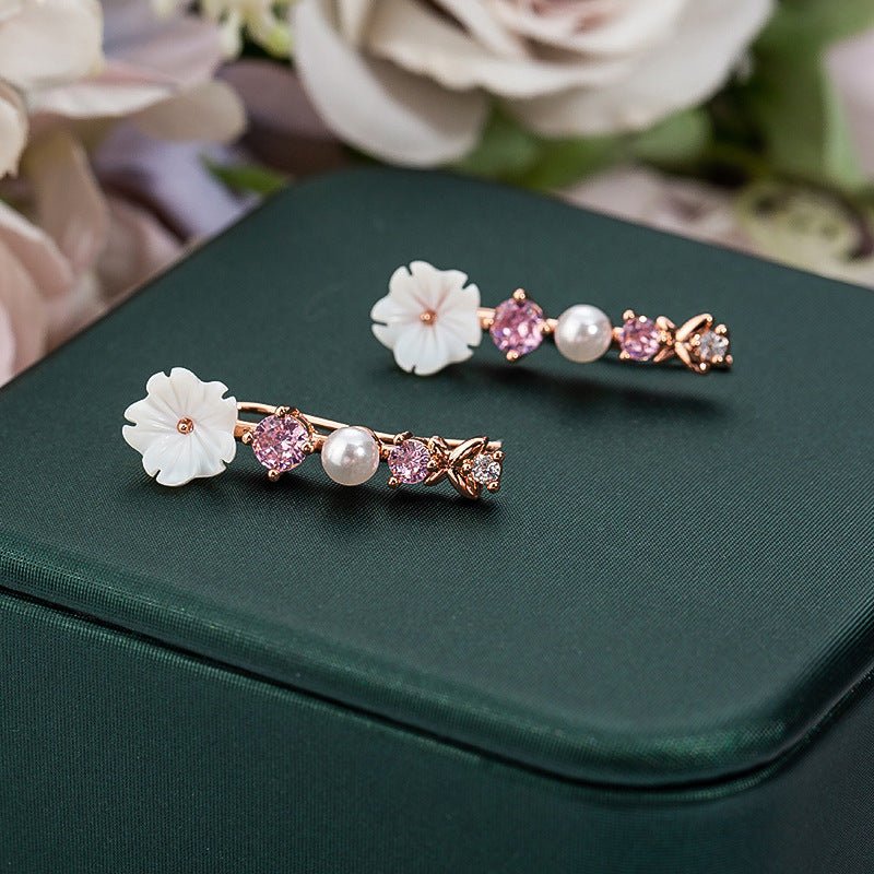 Pearl Flower Earrings Fashion Butterfly Studs-Jewearrings