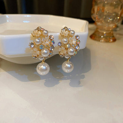 Pearl Flower Earrings French Style Fashion-Jewearrings