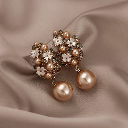 Pearl Flower Earrings French Style Fashion-Jewearrings