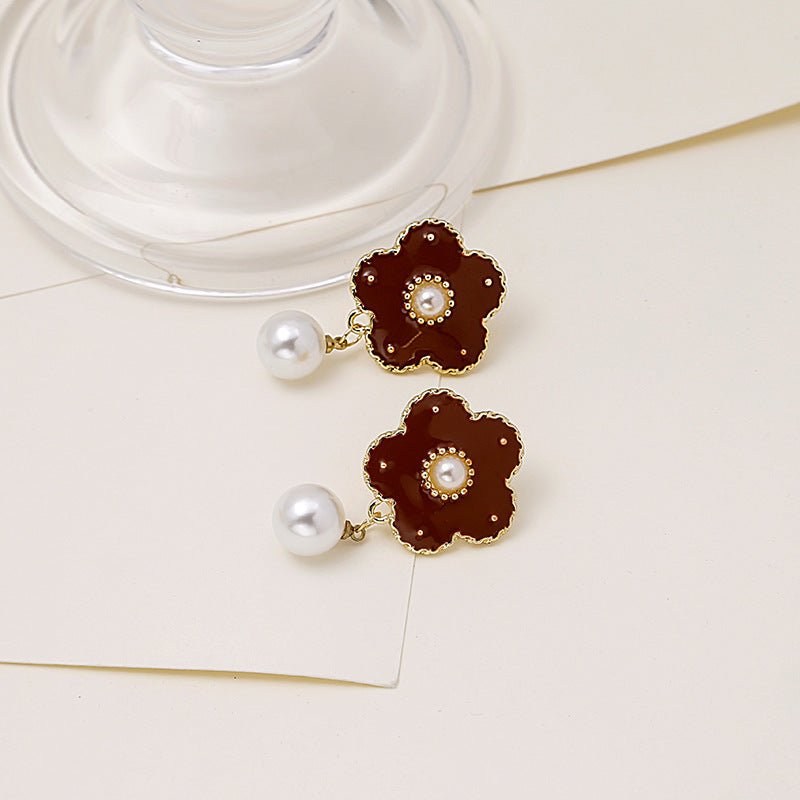 Pearl Flower Earrings French Vintage Studs-Jewearrings