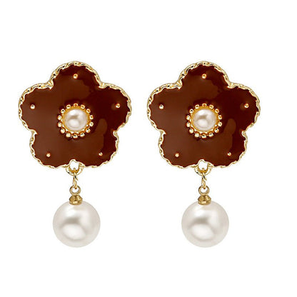 Pearl Flower Earrings French Vintage Studs-Jewearrings