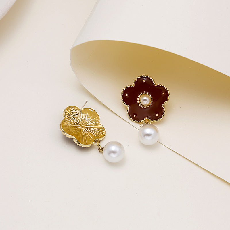 Pearl Flower Earrings French Vintage Studs-Jewearrings