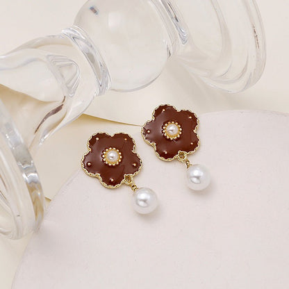 Pearl Flower Earrings French Vintage Studs-Jewearrings