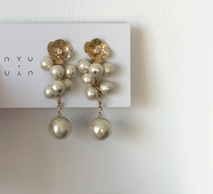 Pearl Flower Earrings Frosted Bridal Studs-Jewearrings