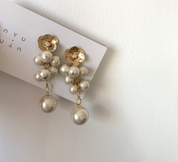 Pearl Flower Earrings Frosted Bridal Studs-Jewearrings