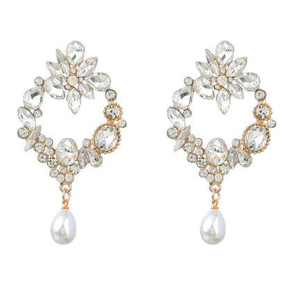 Pearl Flower Earrings Gold Diamond Trendy-Jewearrings