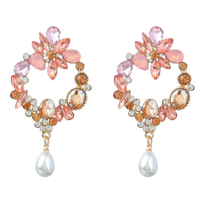 Pearl Flower Earrings Gold Diamond Trendy-Jewearrings