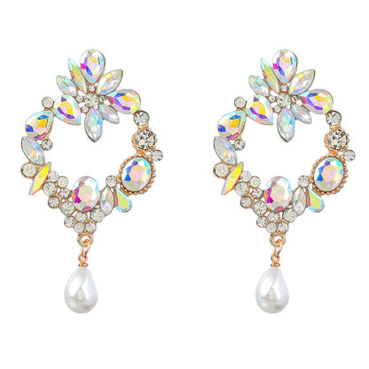 Pearl Flower Earrings Gold Diamond Trendy-Jewearrings