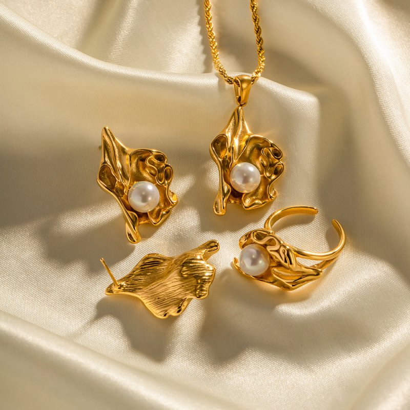 Pearl Flower Earrings Gold-plated-Jewearrings