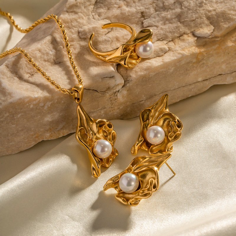 Pearl Flower Earrings Gold-plated-Jewearrings