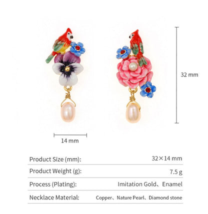 Pearl Flower Earrings Gold-plated Enamel-Jewearrings