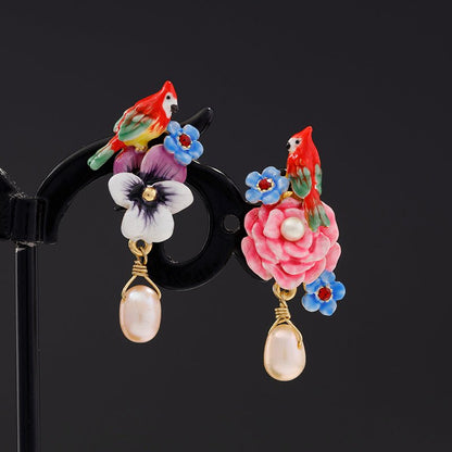 Pearl Flower Earrings Gold-plated Enamel-Jewearrings