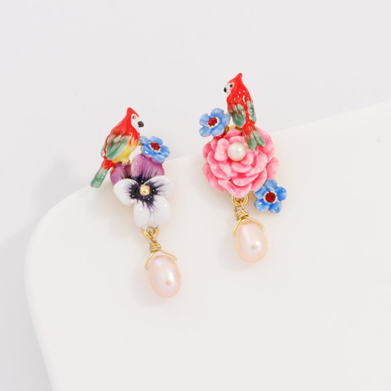 Pearl Flower Earrings Gold-plated Enamel-Jewearrings