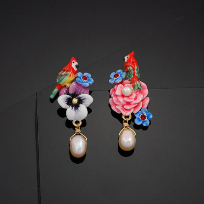 Pearl Flower Earrings Gold-plated Enamel-Jewearrings