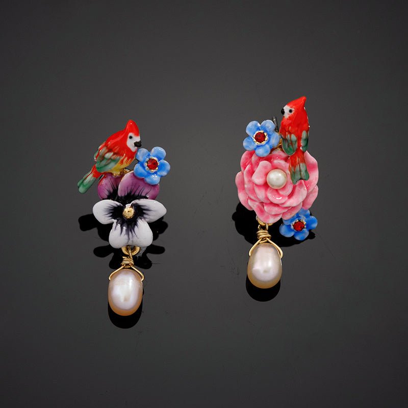 Pearl Flower Earrings Gold-plated Enamel-Jewearrings