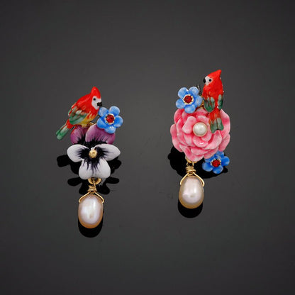 Pearl Flower Earrings Gold-plated Enamel-Jewearrings