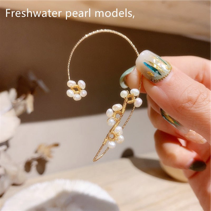 Pearl Flower Earrings Hand-woven Earrings-Jewearrings