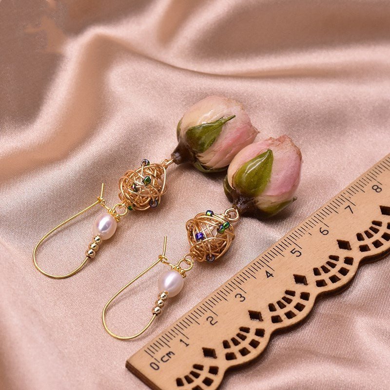 Pearl Flower Earrings - Handmade Asymmetrical-Jewearrings