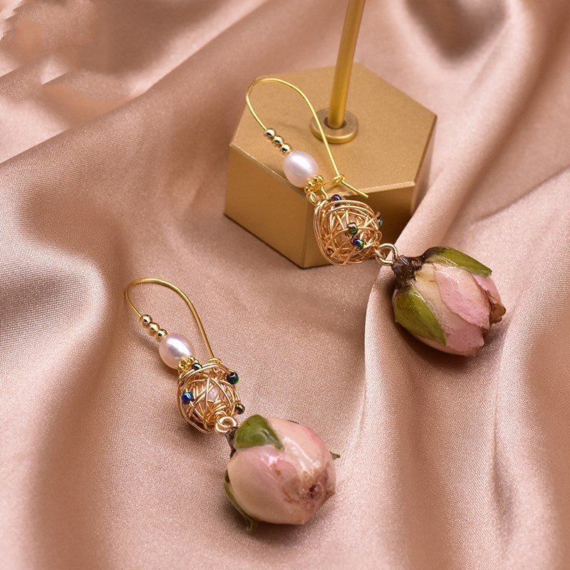 Pearl Flower Earrings - Handmade Asymmetrical-Jewearrings