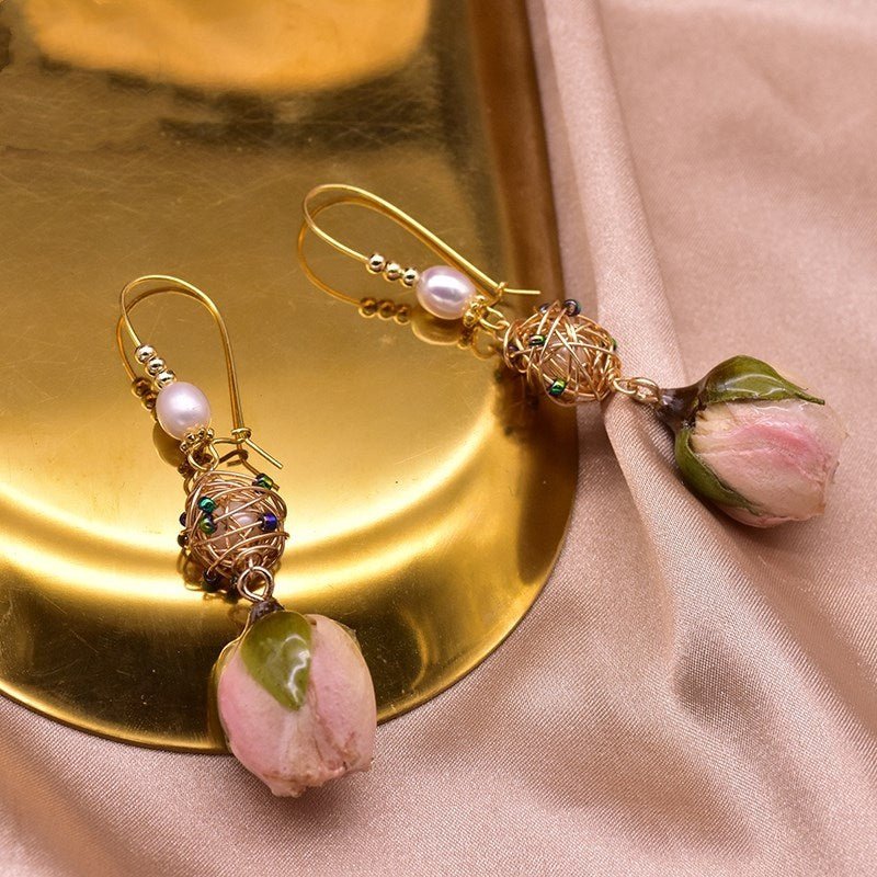 Pearl Flower Earrings - Handmade Asymmetrical-Jewearrings