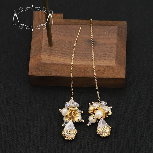 Pearl Flower Earrings Hanging Earrings-Jewearrings