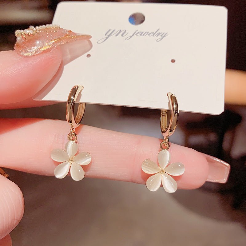 Pearl Flower Earrings Korean Geometric Long Opal-Jewearrings