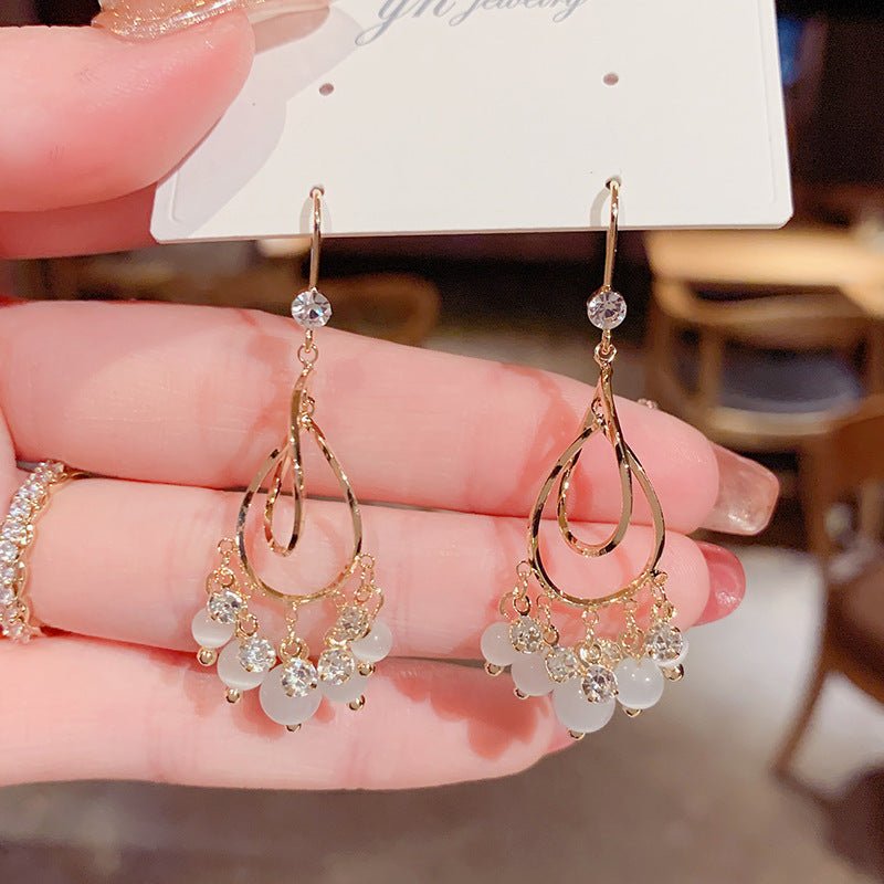 Pearl Flower Earrings Korean Geometric Long Opal-Jewearrings