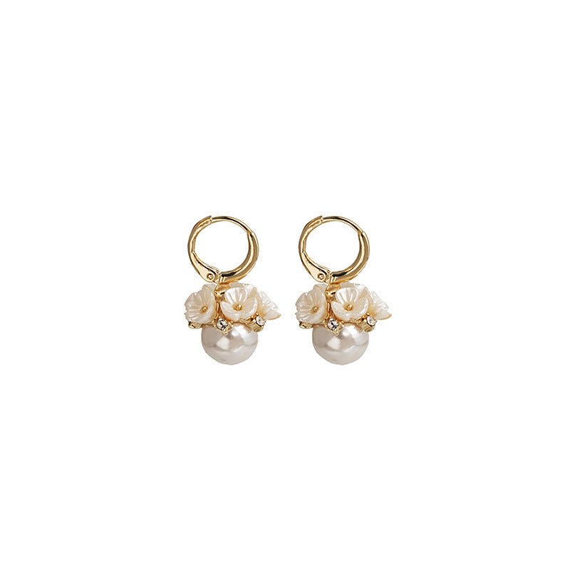 Pearl Flower Earrings Korean Shell Basket-Jewearrings