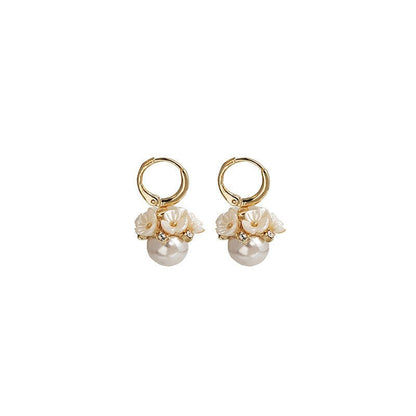 Pearl Flower Earrings Korean Shell Basket-Jewearrings