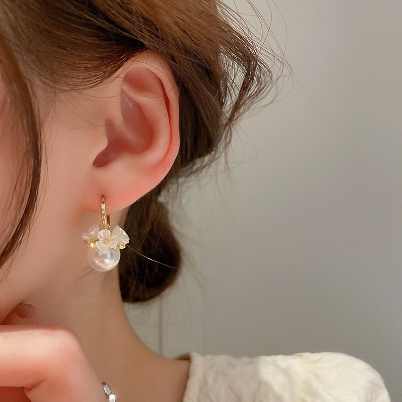 Pearl Flower Earrings Korean Shell Basket-Jewearrings