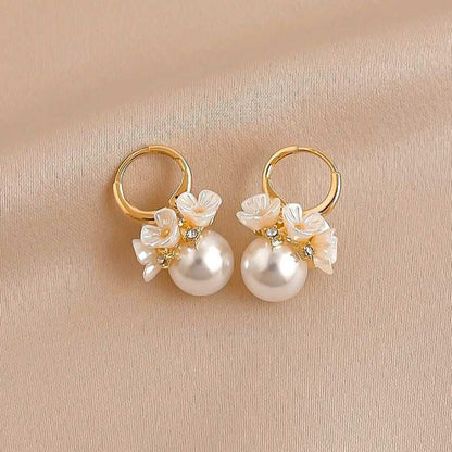 Pearl Flower Earrings Korean Shell Basket-Jewearrings