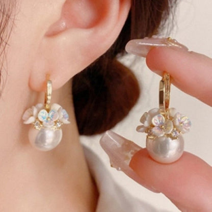 Pearl Flower Earrings Korean Shell Basket-Jewearrings